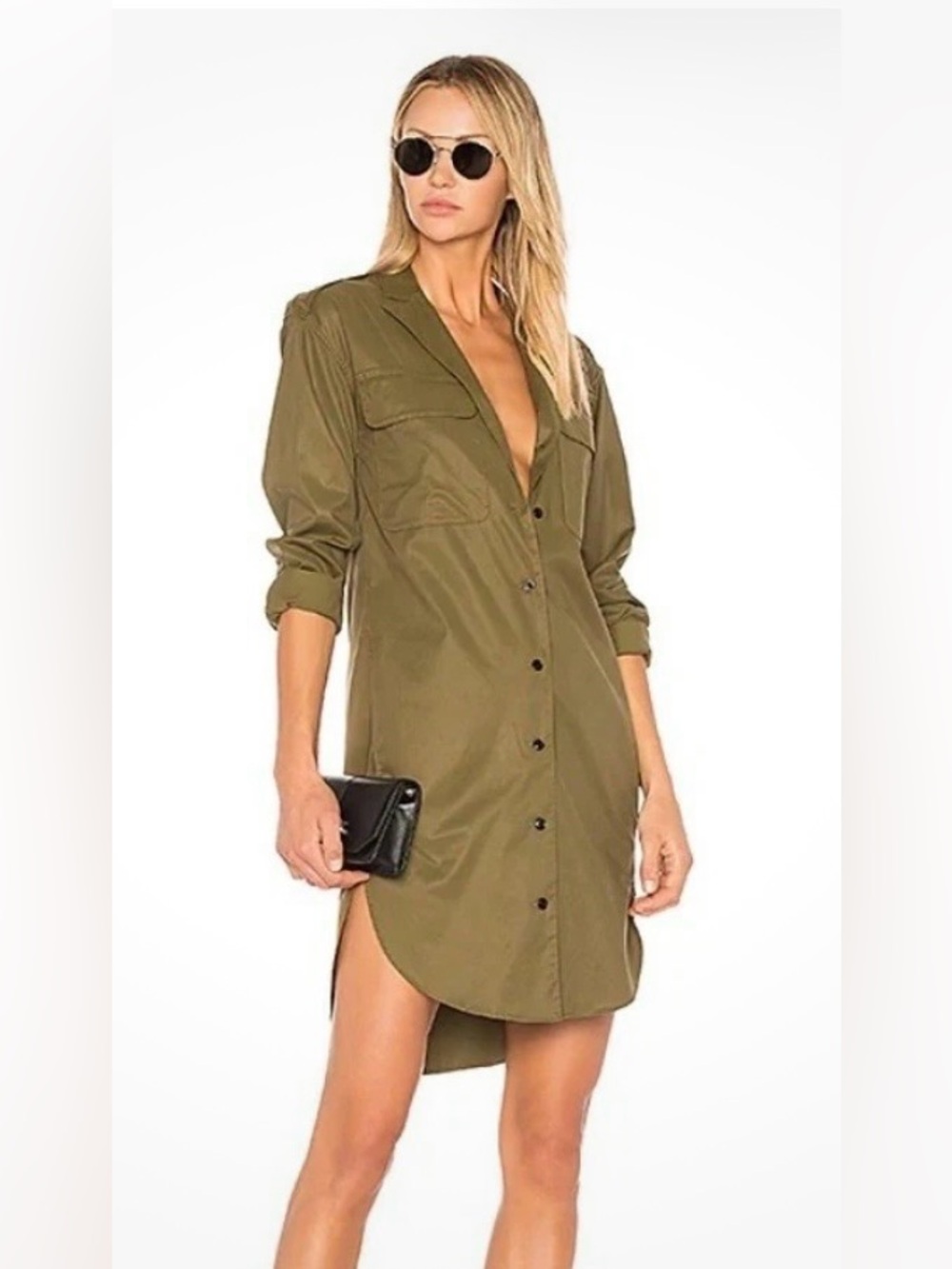 rag & bone Olive Green Button-Front Shirt Dress